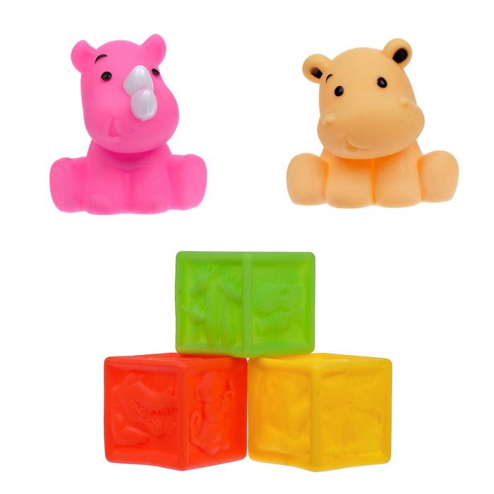 Набор игрушек для ванны «Кубики и зверята», 5 шт. 