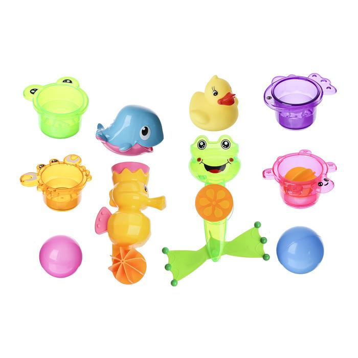 Игрушки для купания «Лягушонок и Морской конёк», 10 предметов, на присоске 