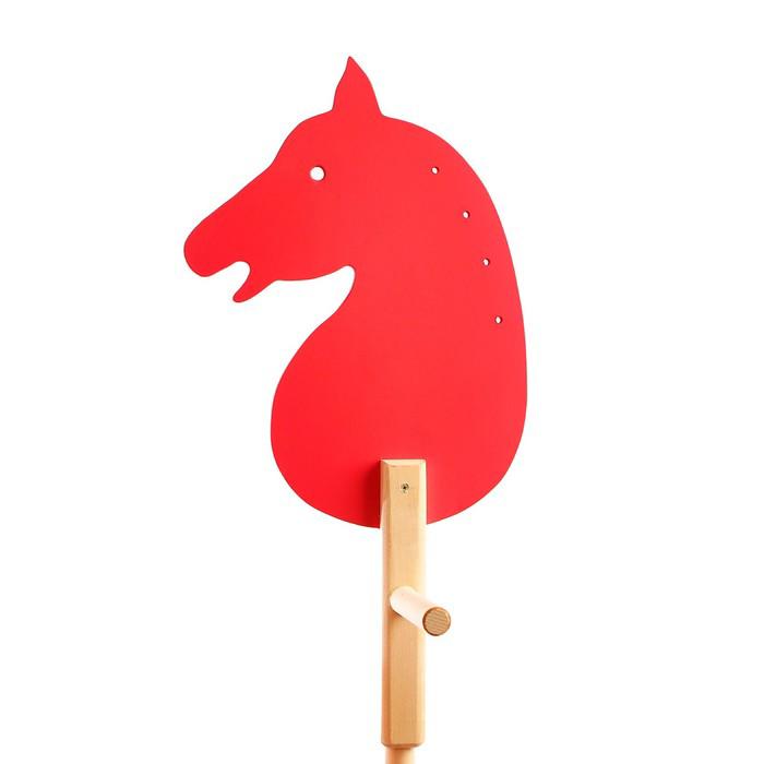 Коняша-лошадка деревянная "Красная", с ручкой 