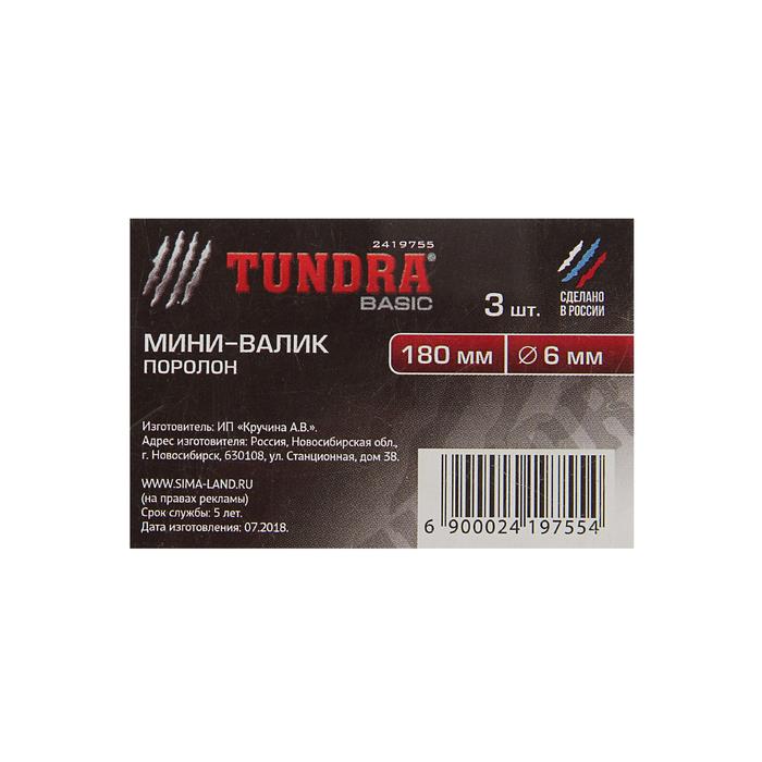Валик TUNDRA basic, поролон, 180 мм, ручка d=6 мм, D=15 мм, 2 запасных шубки 