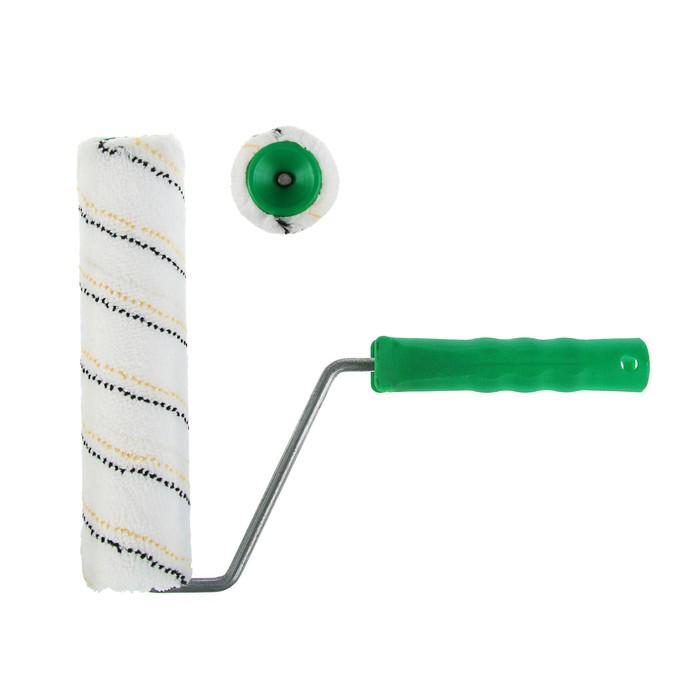 Валик TUNDRA basic, микрофибра, 240мм, ручка d=8мм, D=42мм, ворс 9мм, желто-зеленая нить 