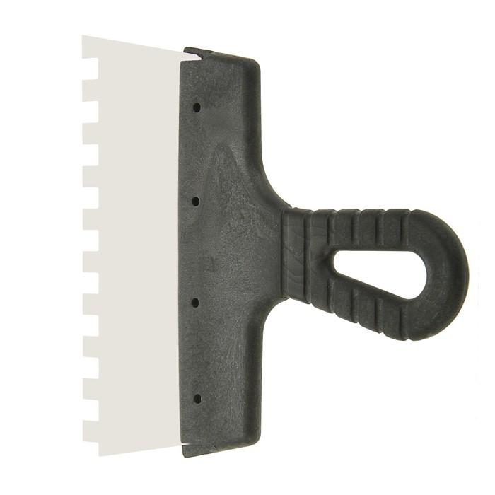 Шпатель зубчатый TUNDRA Basic, 200 мм, зуб 10х10 мм, нержавеющая сталь, ручка пластик 