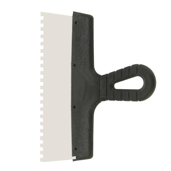 Шпатель зубчатый TUNDRA Basic, 250 мм, зуб 6х6 мм, нержавеющая сталь, ручка пластик 