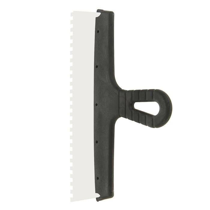 Шпатель зубчатый TUNDRA Basic, 300 мм, зуб 6х6 мм, нержавеющая сталь, ручка пластик 