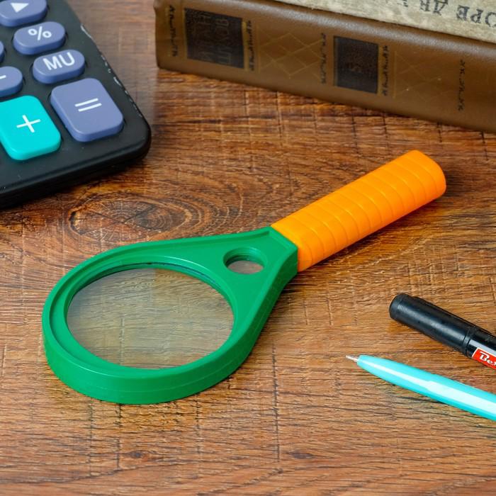 Лупа классическая 5х, d=6 см «Капля», с оранжевой ручкой, зелёная, 17 см 