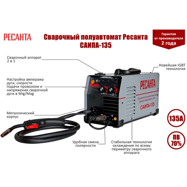 Сварочный аппарат инверторный Ресанта САИПА 135 - фото 2