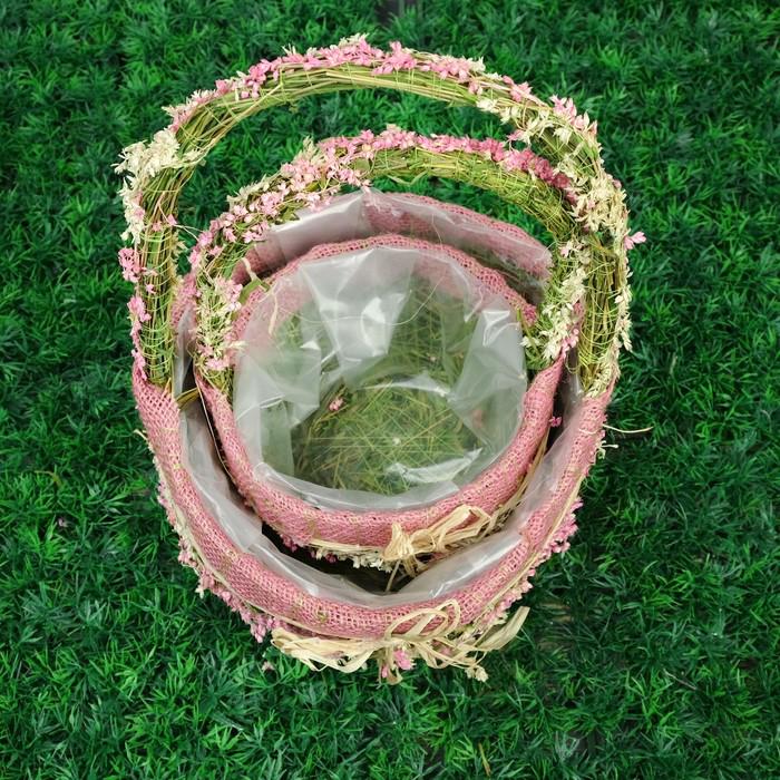 Набор корзин «Цветочный бантик», 2 шт, 22×12/32 см, 16×10/26 см, трава 