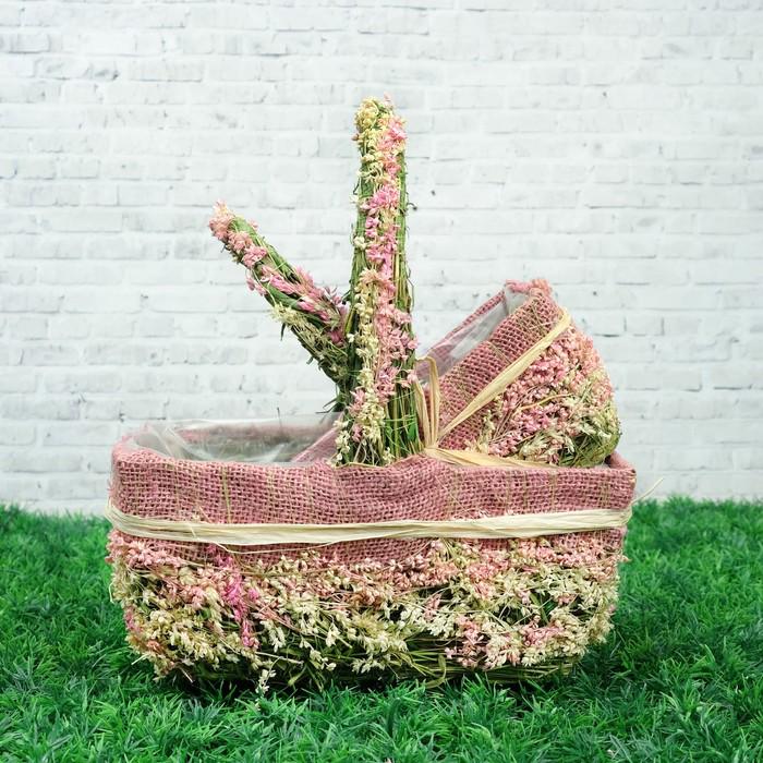 Набор корзин «Цветочный бантик», 2 шт, 25×17×11/28 см, 19×10×9/22 см, трава 