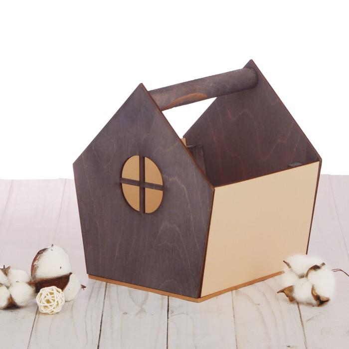 Деревянный ящик‒домик серо‒кремовый, 15 × 16.5 × 18.5 см 