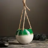 Кашпо керамическое подвесное "Круглое" зеленое 11*11*9 см  - фото 3