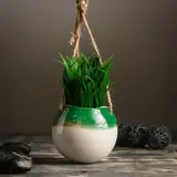 Кашпо керамическое подвесное "Круглое" зеленое 11*11*9 см 