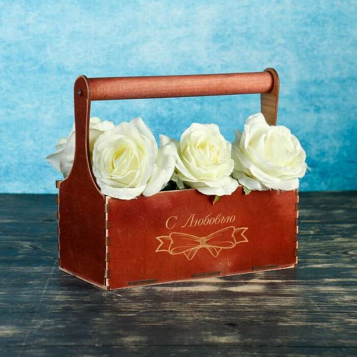 Ящик-кашпо подарочный Мэлони Дэмур "С Любовью", ручка деревянная, красное дерево 