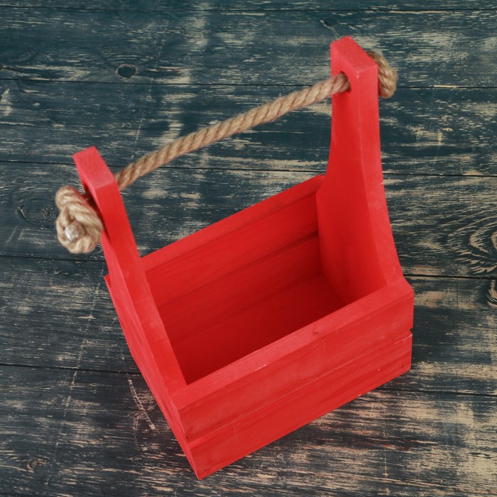 Ящик-кашпо подарочный "Мираж", ручка-верёвка, красный 