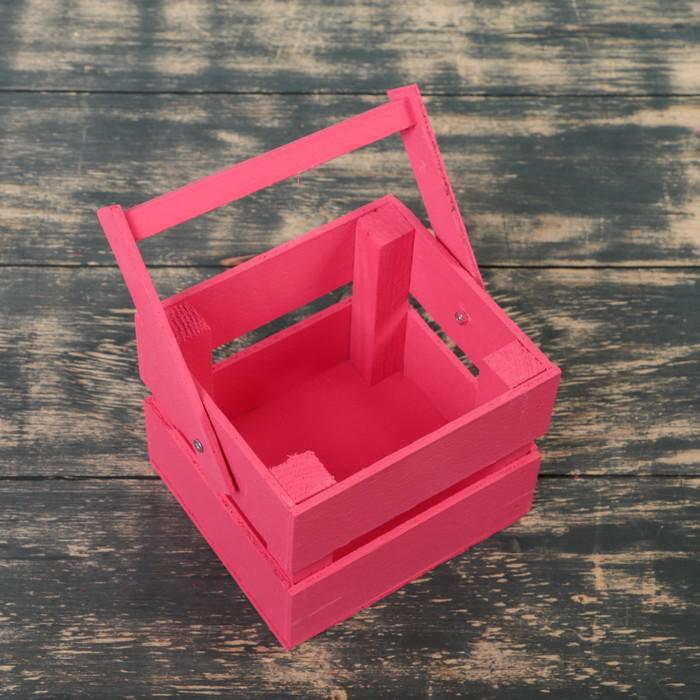 Ящик-кашпо подарочный "Однушка Лайт", двухреечный, ручка деревянная (складная), розовый 