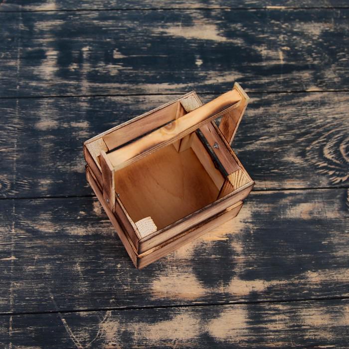 Ящик-кашпо подарочный "Однушка Лайт", двухреечный, ручка деревянная (складная), обжиг 