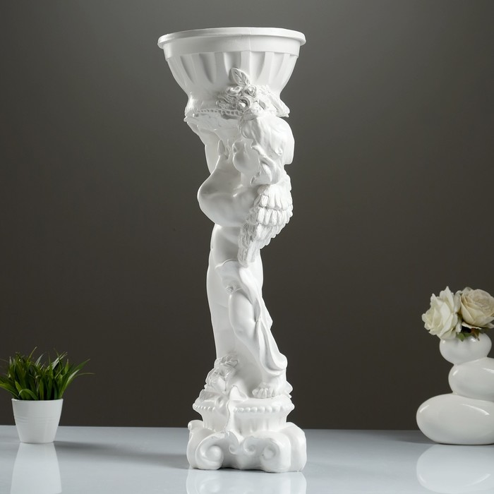 Фигурное кашпо "Ангел с розами" белый, 24×27×70 см 