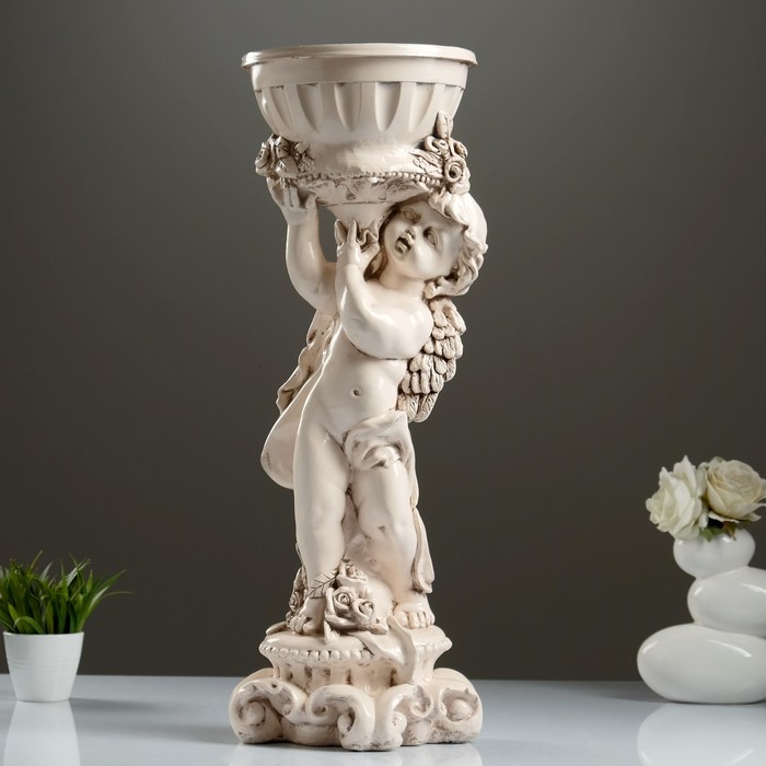 Фигурное кашпо "Ангел с розами" состаренный, 24×24×70 см 