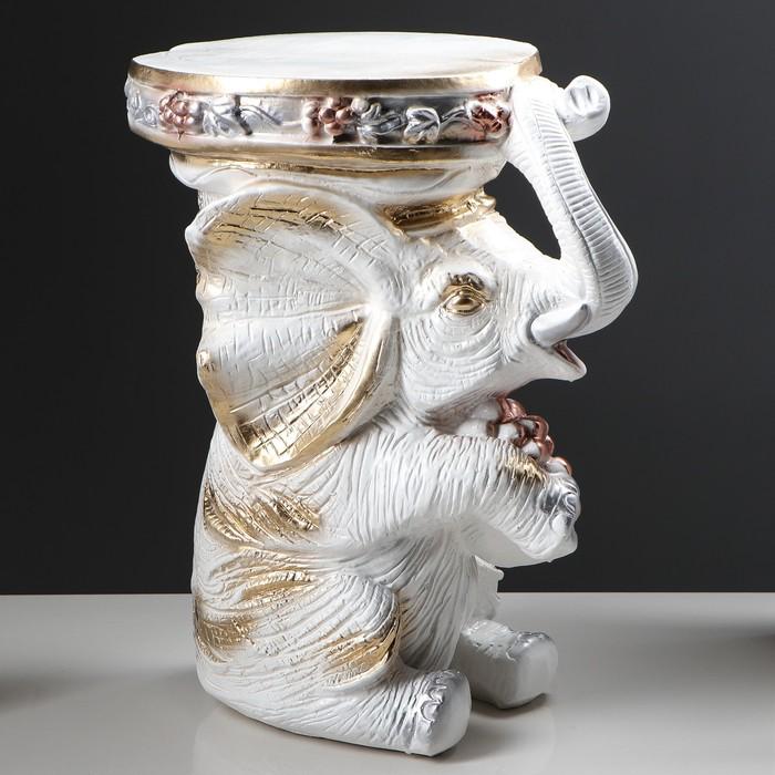 Подставка декоративная "Сидящий слон", большой, белый 