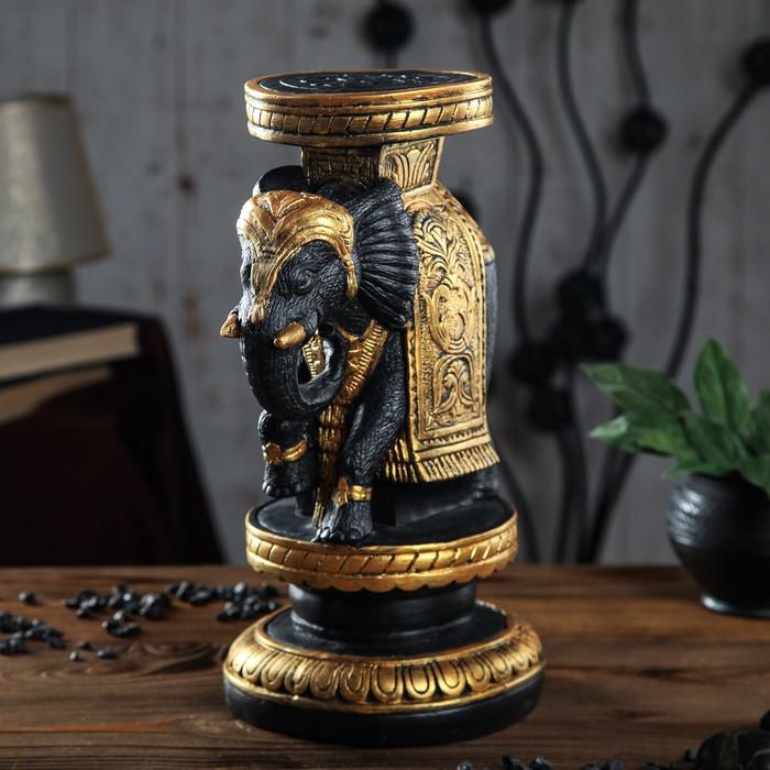Подставка декоративная "Слон индийский", черный с золотом 