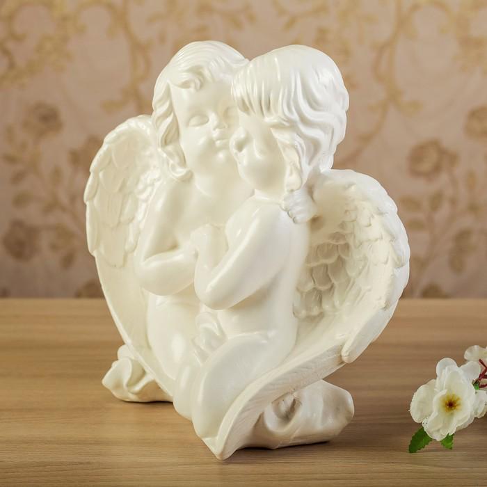 Статуэтка "Пара ангелов в крыле", белая, 27 см 