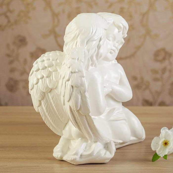 Статуэтка "Пара ангелов в крыле", белая, 27 см 