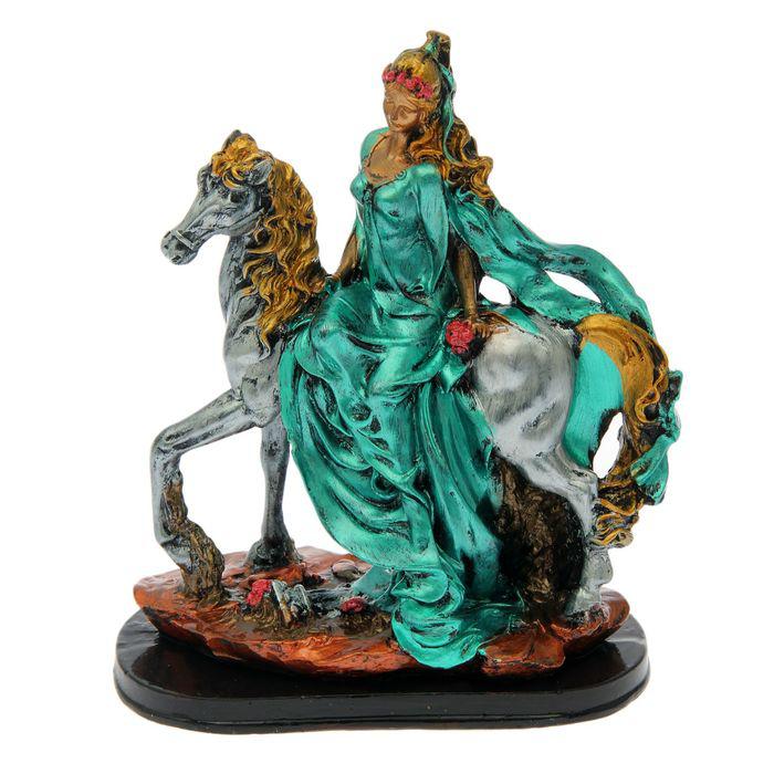 Сувенир "Девушка на лошади" серебро, цветная, микс 