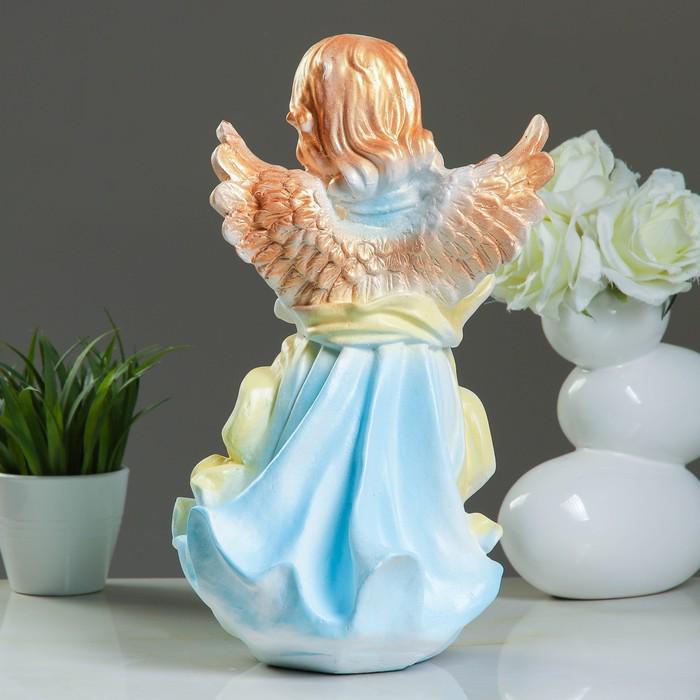 Фигура "Ангел в платье с букетом" бело-голубой 20х22х35см 