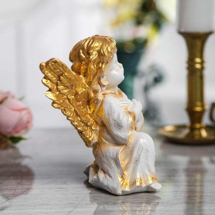 Сувенир "Ангел сидящий" 17 см, белый с золотом 