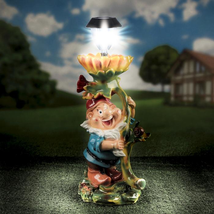 Садовая фигура "Гном с подсолнухом", с фонарём, 47 см 