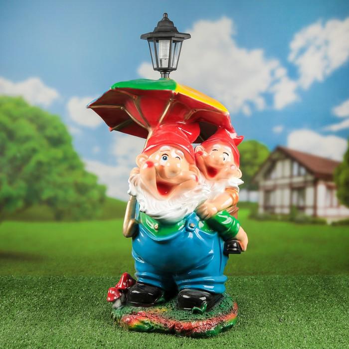 Садовая фигура "Гномы под зонтом", с фонарём микс, 57 см 