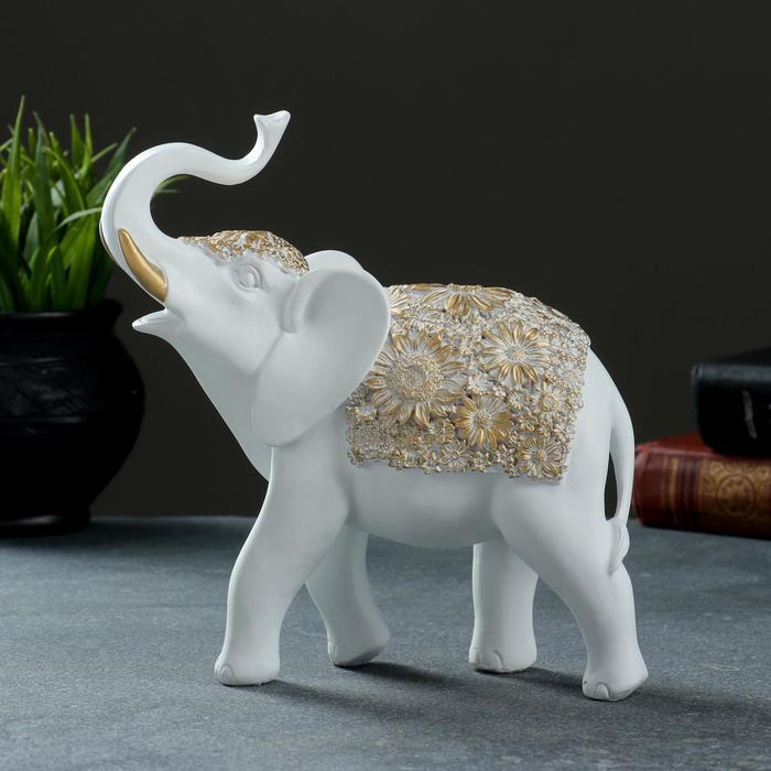 Фигура "Слон" белый+золото 19х7х20см 
