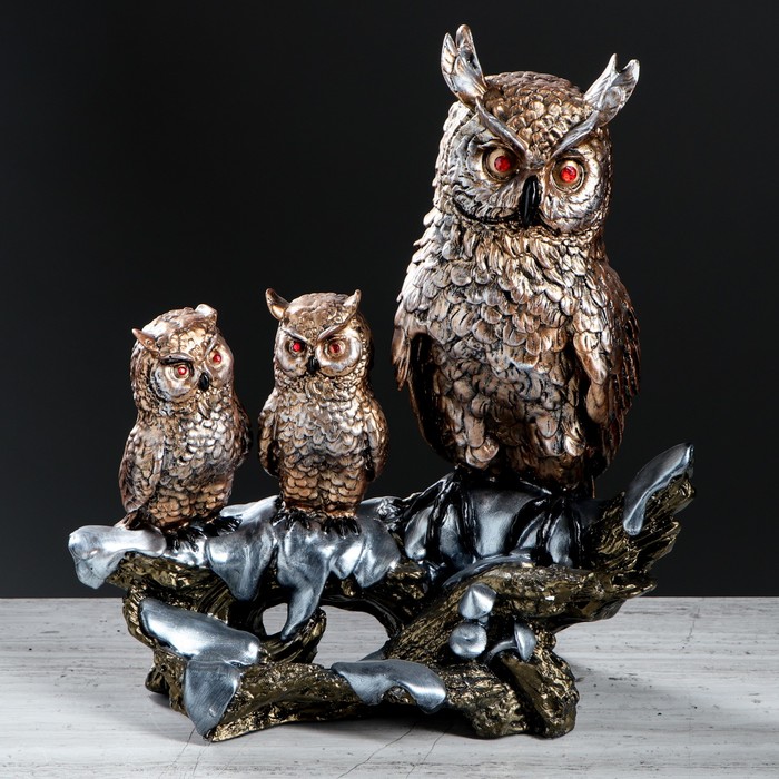 Статуэтка "Три совы на ветке" цвет бронзовый, 36 см 