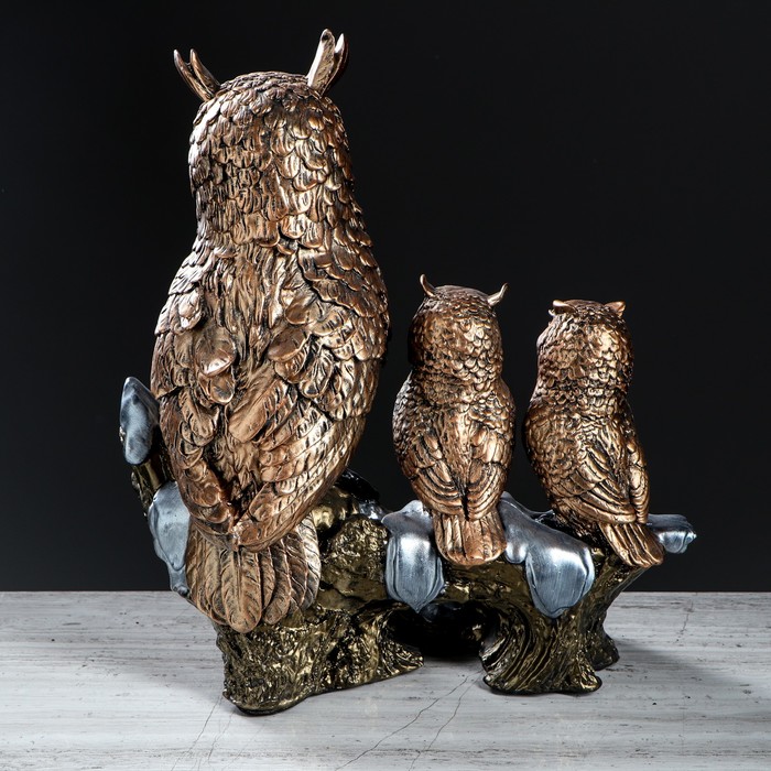 Статуэтка "Три совы на ветке" цвет бронзовый, 36 см 