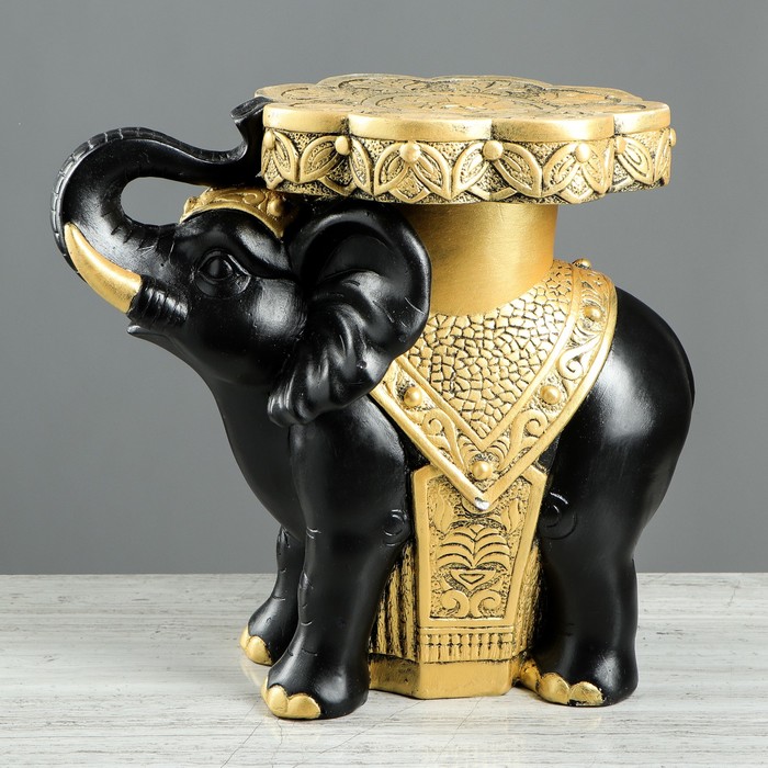 Подставка напольная "Слон" 34 см, черно-золотой 