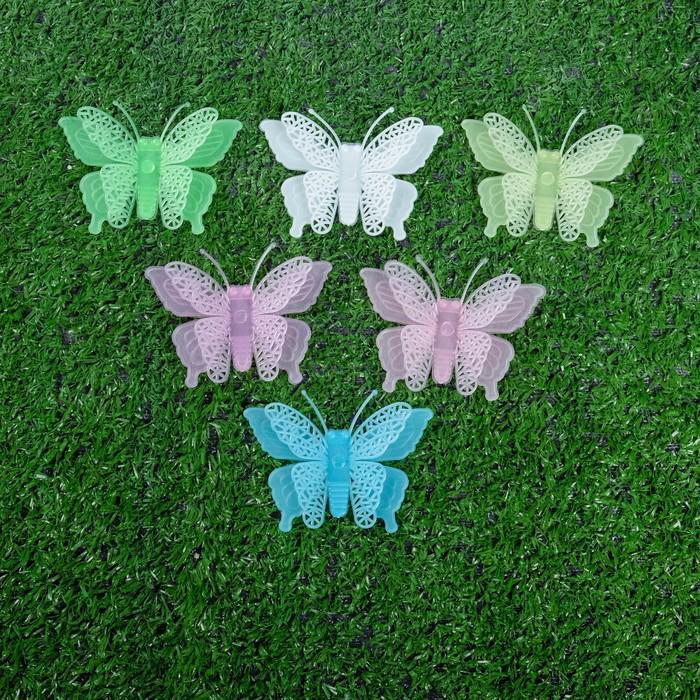 Набор светящегося декора "Бабочки" 6 шт., цвет МИКС, 7 × 5,5 × 5 см 