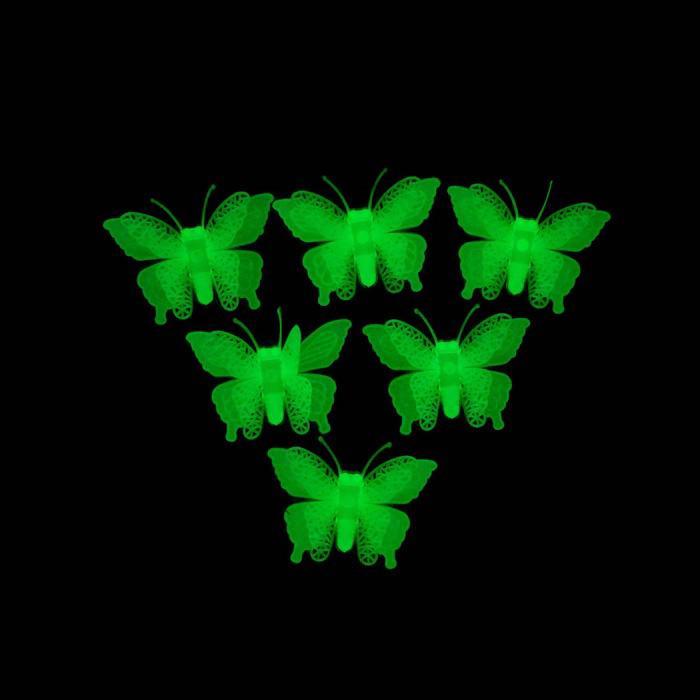 Набор светящегося декора "Бабочки" 6 шт., зелёный, 7 × 5,5 × 5 см 