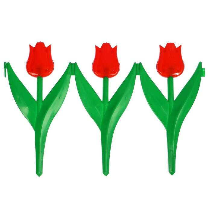 Ограждение декоративное, 30 × 225 см, 5 секций, пластик, красный цветок, «Тюльпан» 