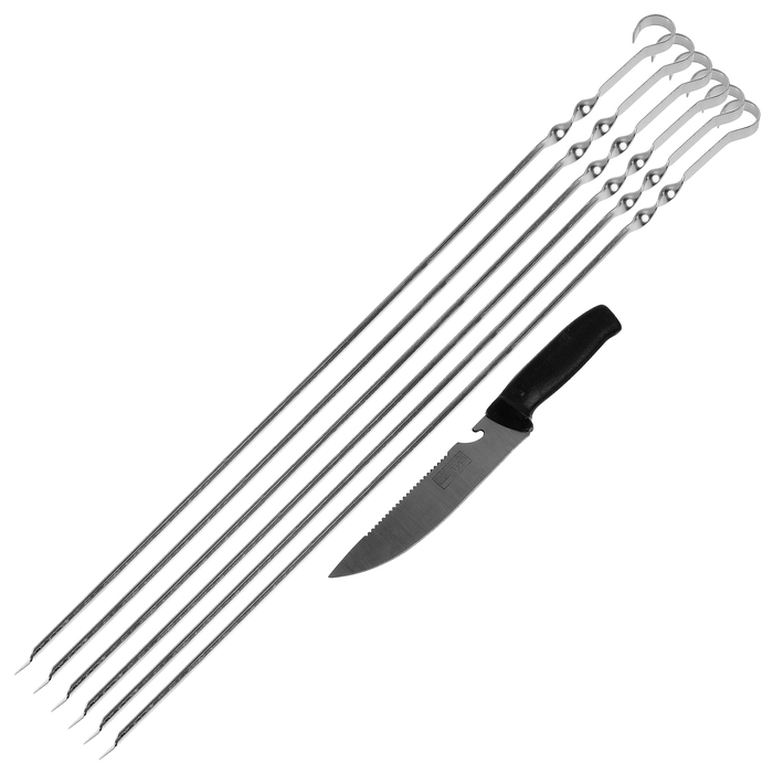Шампуры уголком, 6 штук, толщина 1,5 мм, нож, размер 58,5 х 1 см 