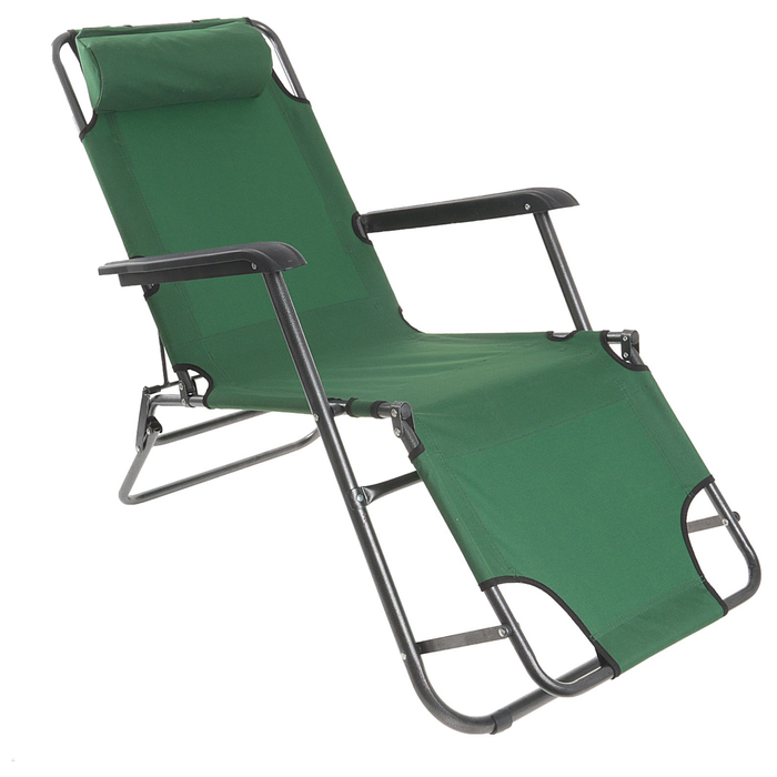 Кресло-шезлонг туристическое с подголовником 153х60х79 см, до 100 кг, цвет зеленый 