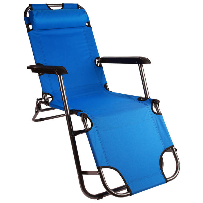 Кресло-шезлонг туристическое, с подголовником 153х60х79 см, до 100 кг, цвет голубой 