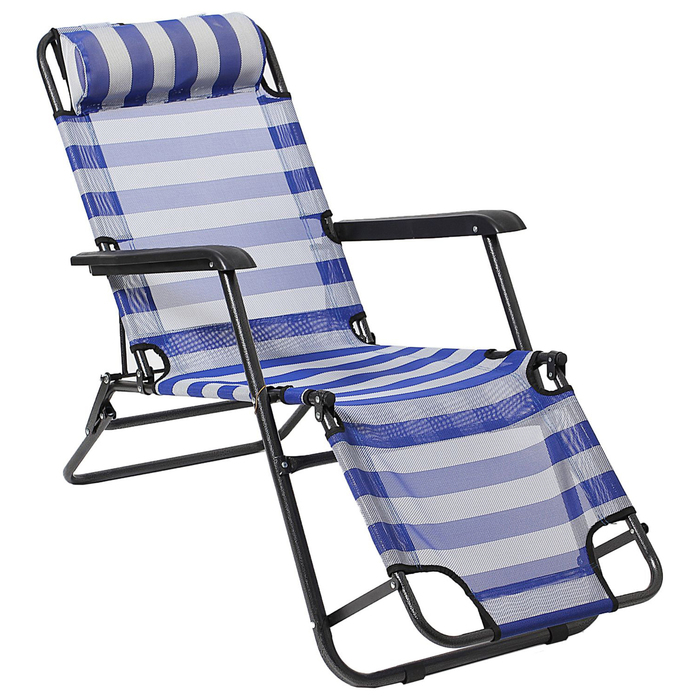 Кресло-шезлонг туристическое с подголовником 153х60х79 см, цвет белоый/голубой 