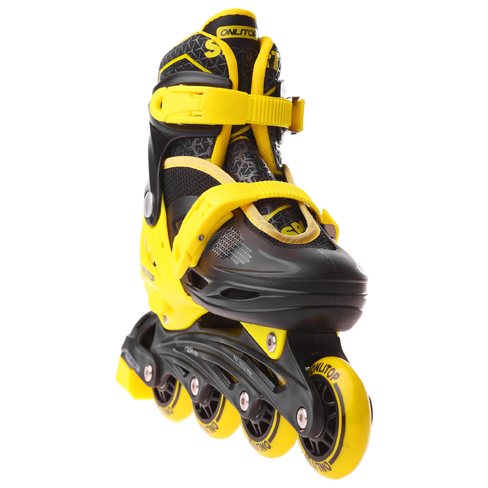 Роликовые коньки раздвижные, колеса PVC 64 мм, пластиковая рама, black/yellow р.30-33 