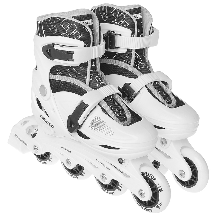 Роликовые коньки раздвижные, колеса PVC 64 мм, пластиковая рама, white/black р.30-33 