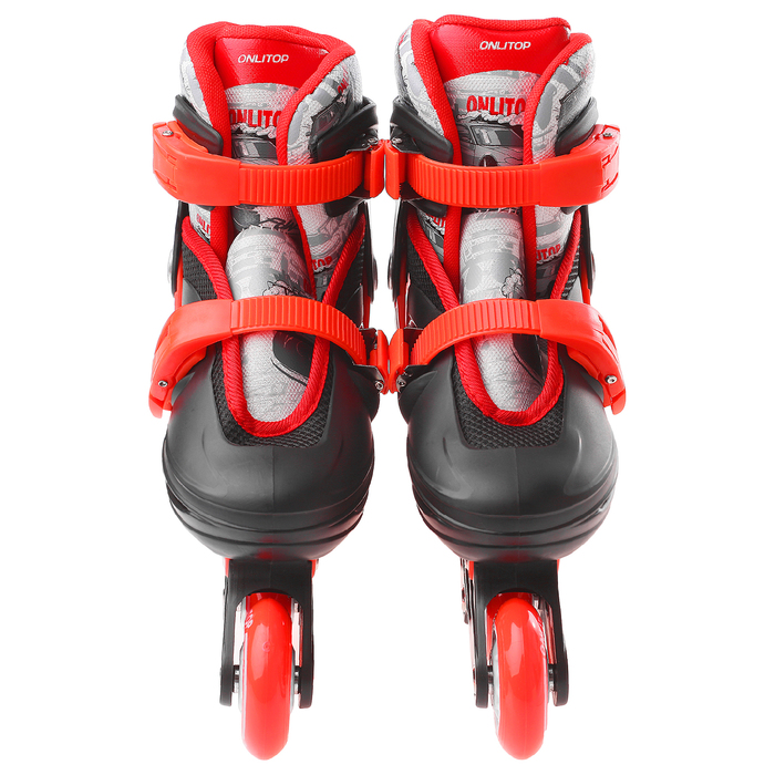 Роликовые коньки раздвижные, колеса PVC 64 мм, пластиковая рама, black/red р.30-33 