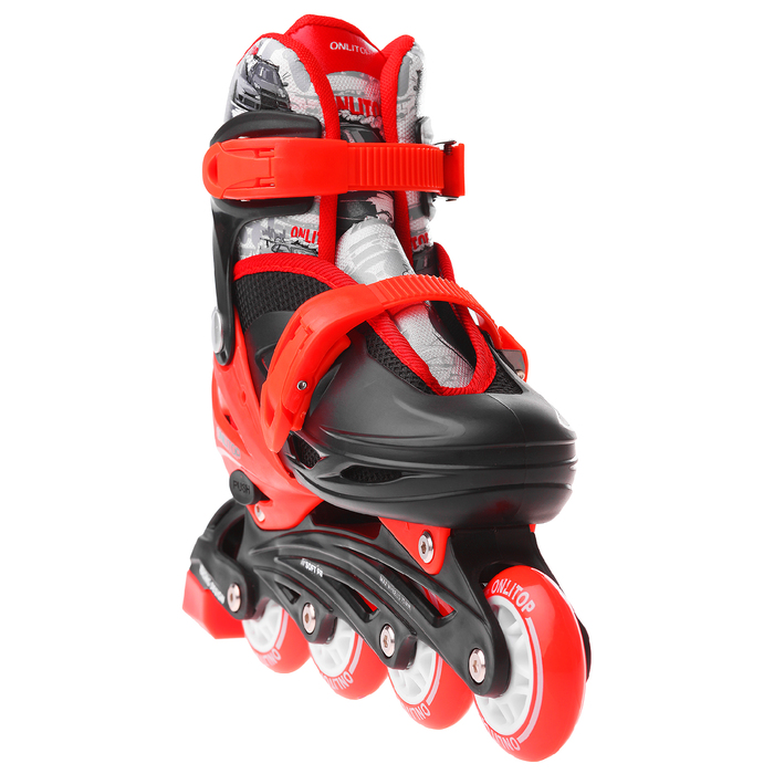 Роликовые коньки раздвижные, колеса PVC 64 мм, пластиковая рама, black/red р.30-33 