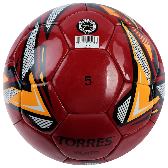 Мяч футбольный TORRES Viento Red, F31995, размер 5, 32 панели, PU, 4 подслоя, ручная сшивка 