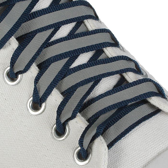Шнурки для обуви, со светоотражающей полосой, d = 10 мм, 70 см, пара, цвет тёмно-синий 