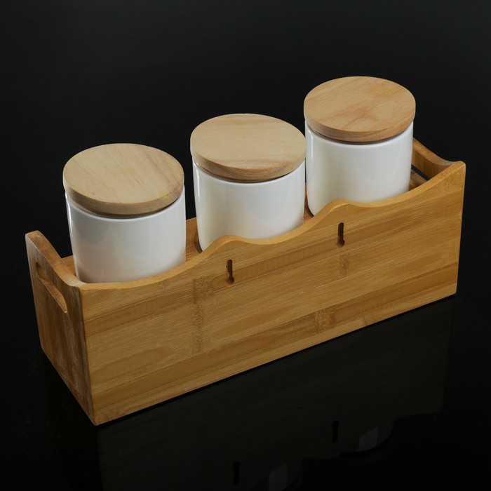 Набор банок для сыпучих продуктов 200 мл "Эстет", 6 шт, на деревянной подставке 