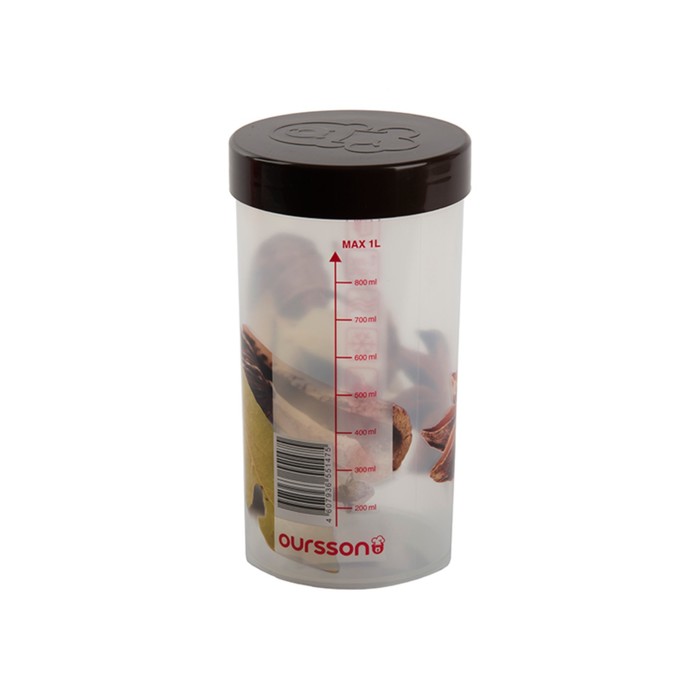 Oursson сақтау ыдысы 1 л, 9,5 × 9,5 × 18 см, қара жаңғақ 