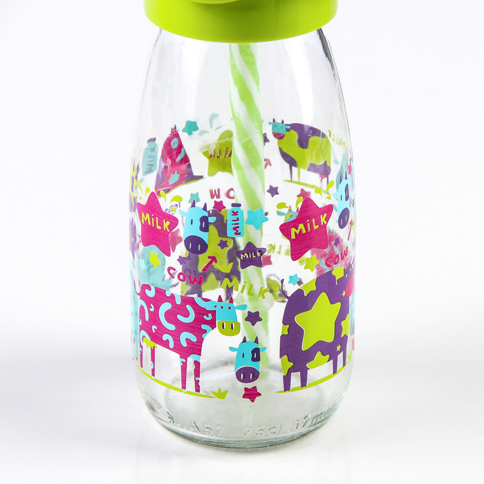 Бутылка 250 мл "Молочный путь", с трубочкой, рисунок и цвета МИКС 